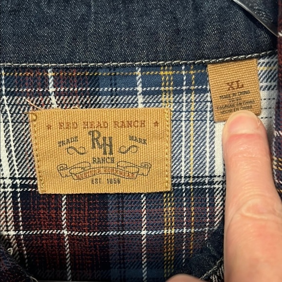 Red Head Ranch Casual Blue and Red Button Down Shirt - Picture 2 of 5